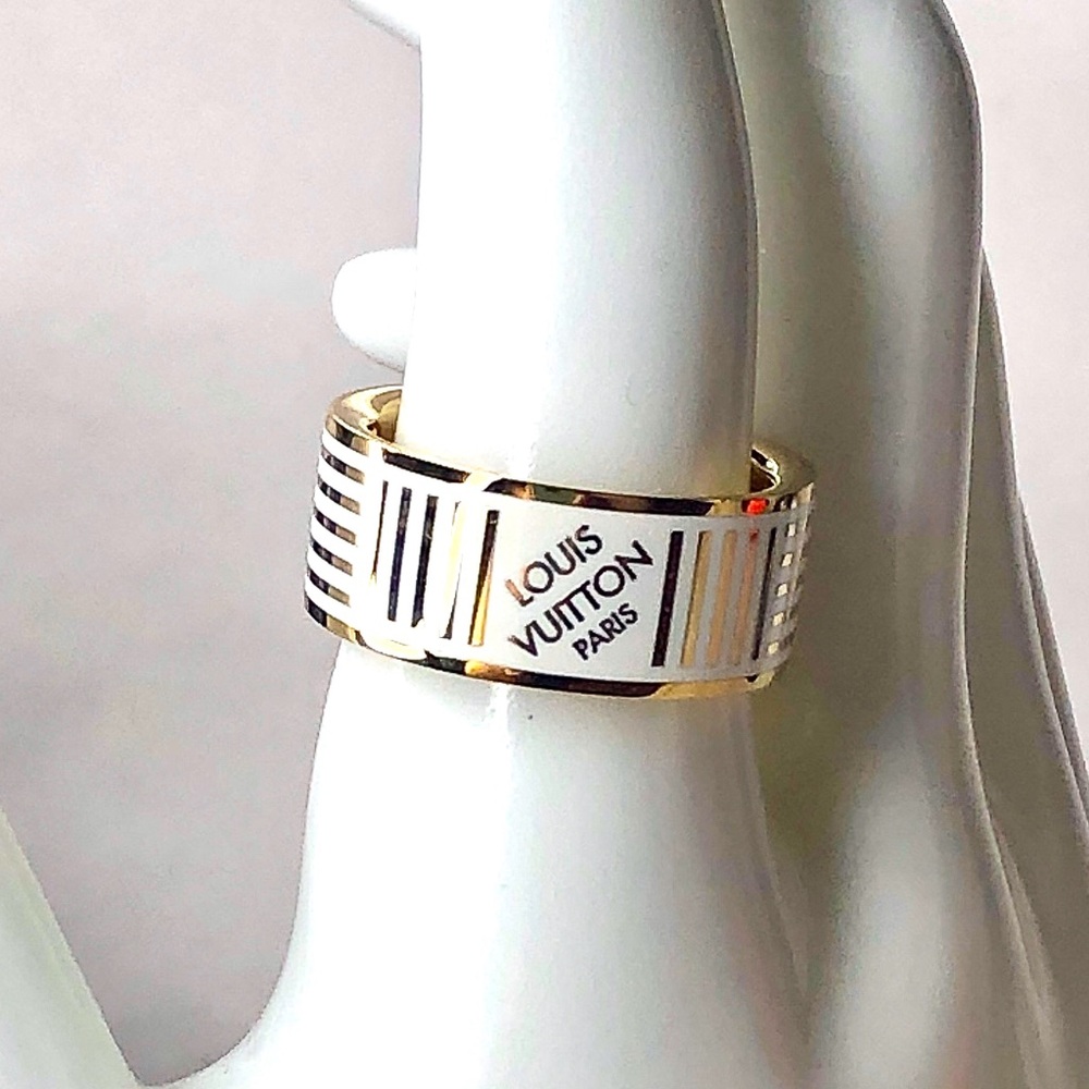 LOUIS VUITTON LV Damier Berg White Gold Plated Unisex Ring Sz LRG 10-1/4 NWOT